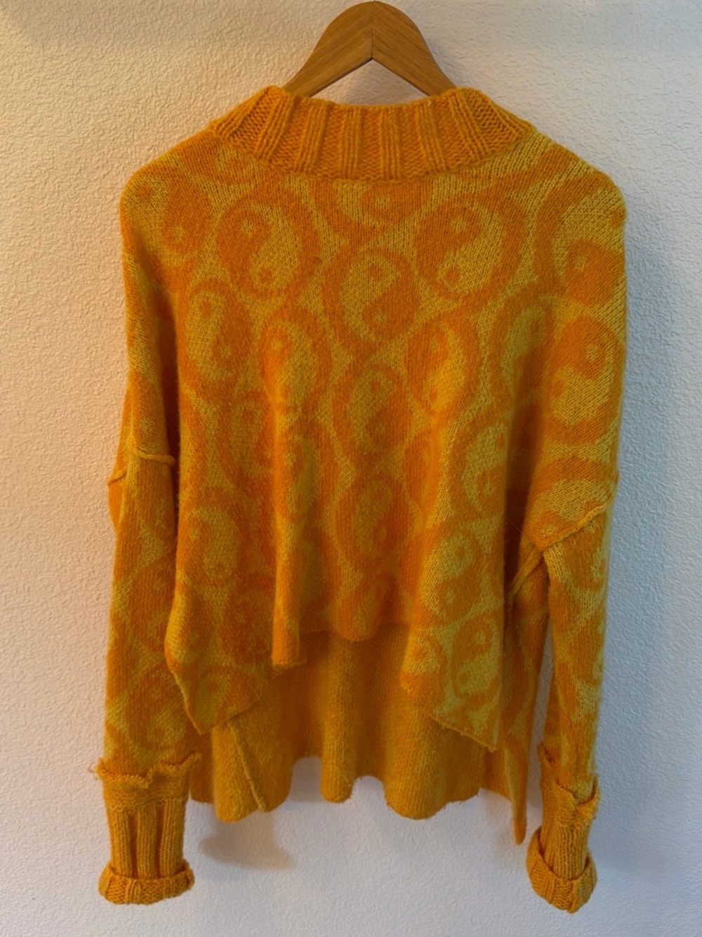 Free People Yellow Patterned Cowl-Neck Sweater